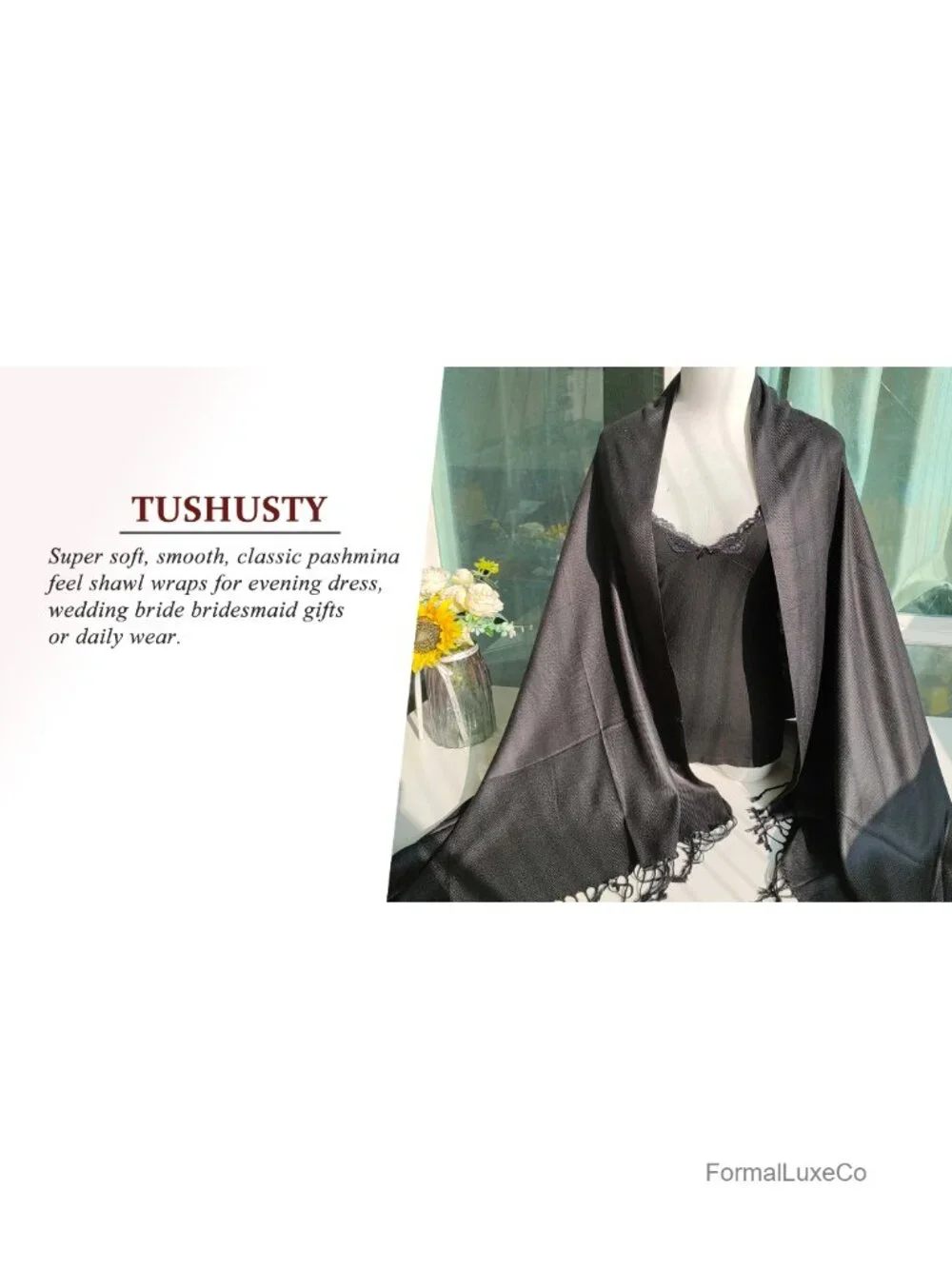Pashmina Feel Shawl Wrap for Women Evening Dresses Wedding Cover Up Formal Soft